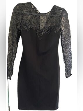 Guess Black Long-Sleeve Lace Sequin Cocktail Dress